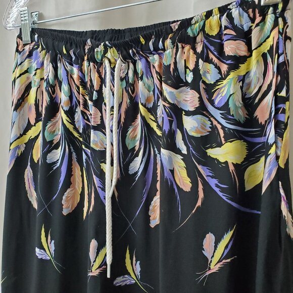 Urban Coco Womens Black Feather Print Elastic Waist Drawstring Pants Size M - Picture 6 of 7